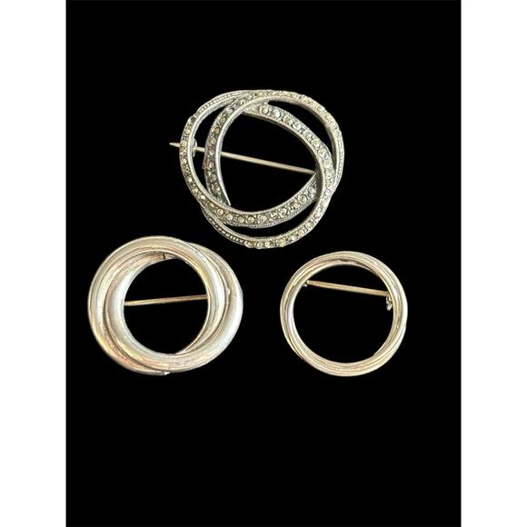 Mixed Lot Vtg 925 Concentric Circle Brooches 14.46g Marcasite Sterling Silver - Picture 1 of 7